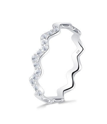Wave Shape with CZ Crystal Silver Ring NSR-4049